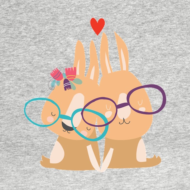 Bunny couple wearing glasses by trendygiftshop